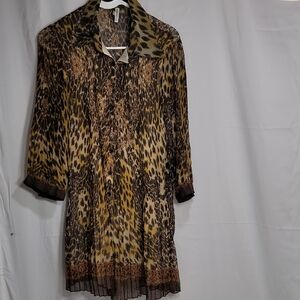 Brown and Tan Leopard Print Notched Collar Dress